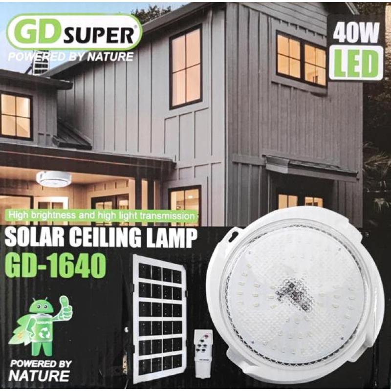 Ηλιακό φωτιστικό οροφής με τηλεχειριστήριο 40W GD-1640