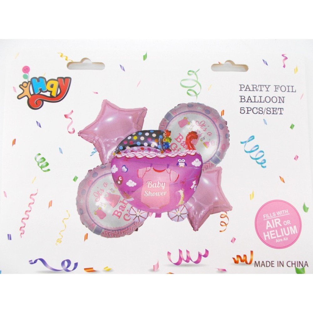 Μεταλλιζέ μπαλόνια αέρα ή ηλίου "Baby Shower Girl"  5 τεμάχια