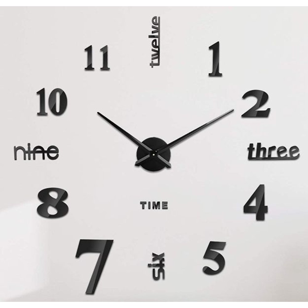 Ρολόι τοίχου με αυτοκόλλητα ψηφία 3D Μαύρο 80x80cm  Z015