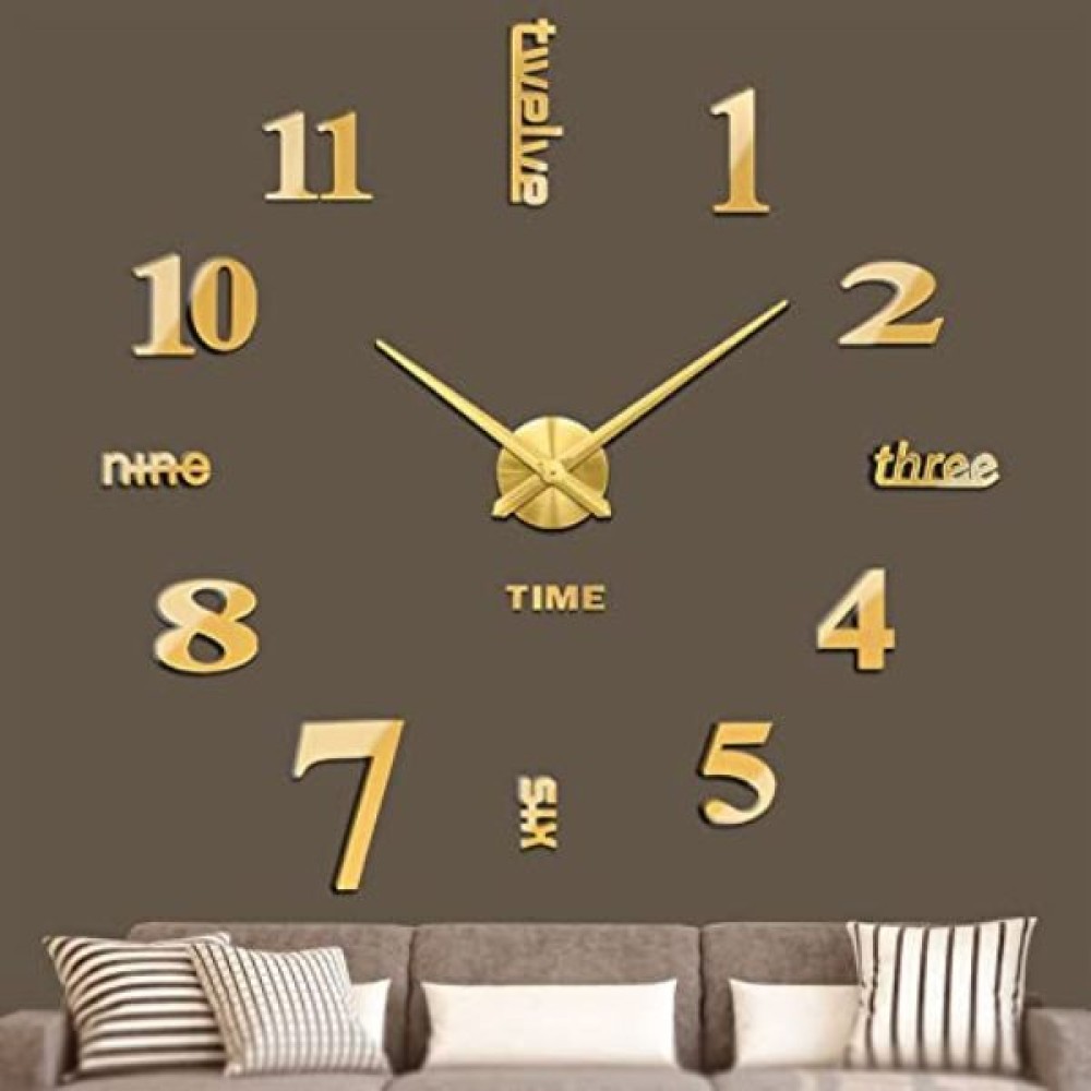 Ρολόι τοίχου με αυτοκόλλητα ψηφία 3D Χρυσό 80x80cm Z015