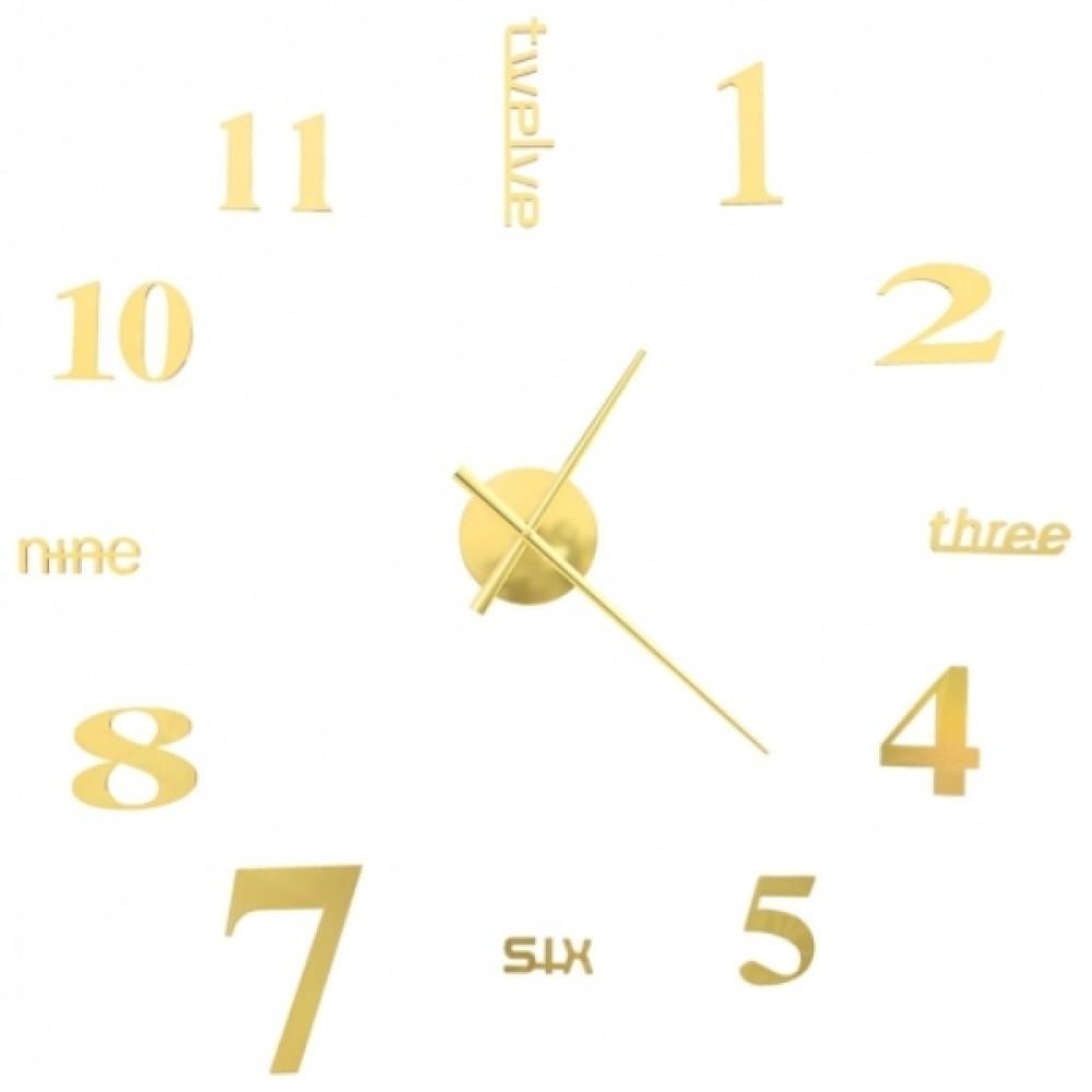 Ρολόι τοίχου με αυτοκόλλητα ψηφία 3D Χρυσό 80x80cm Z015