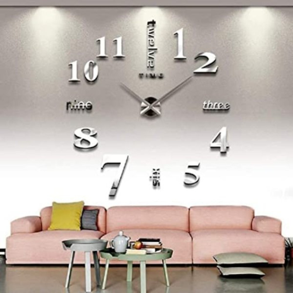 Ρολόι τοίχου με αυτοκόλλητα ψηφία 3D Ασημί 80x80cm Z015
