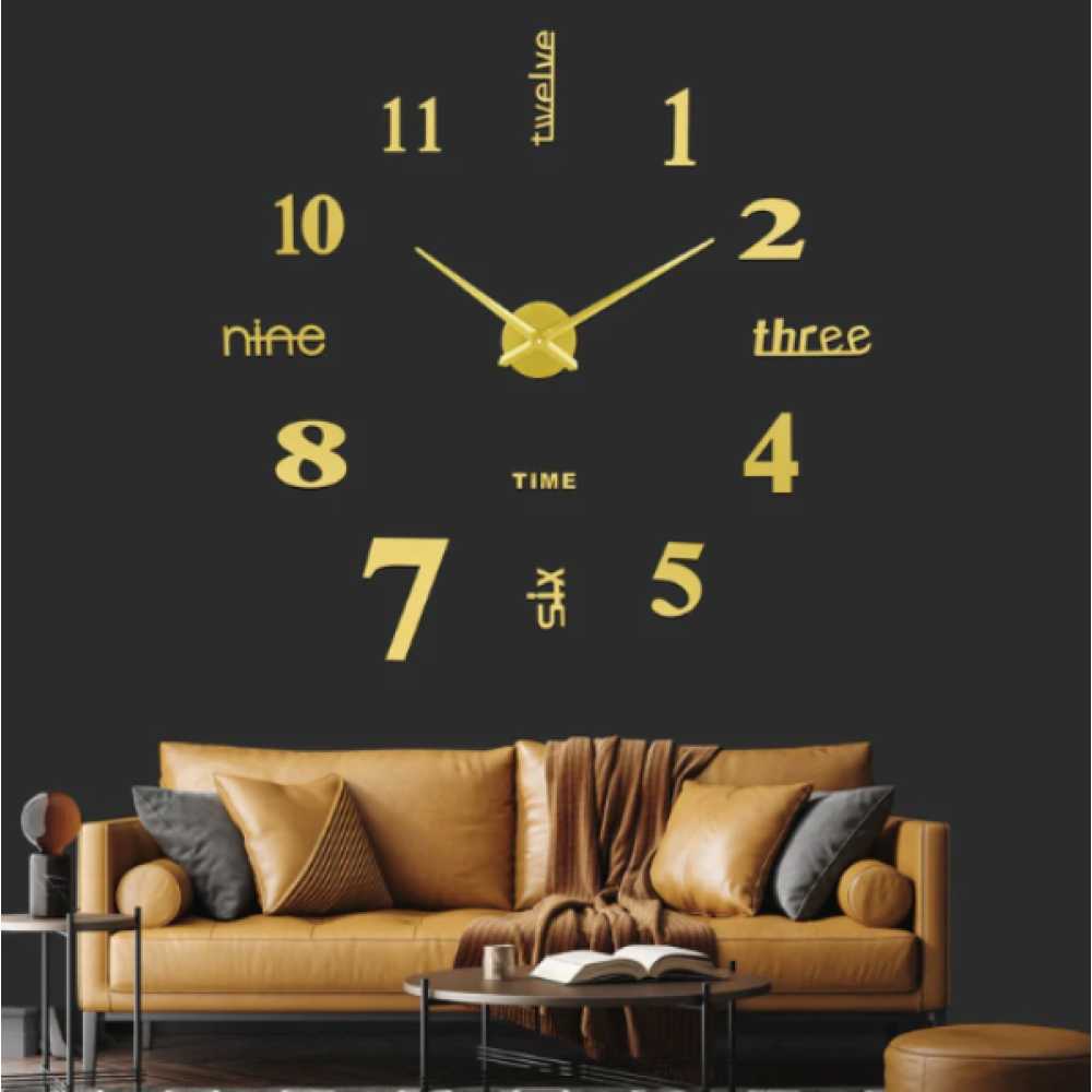 Ρολόι τοίχου με αυτοκόλλητα ψηφία 3D χρυσό 120x120cm 12S015-BF