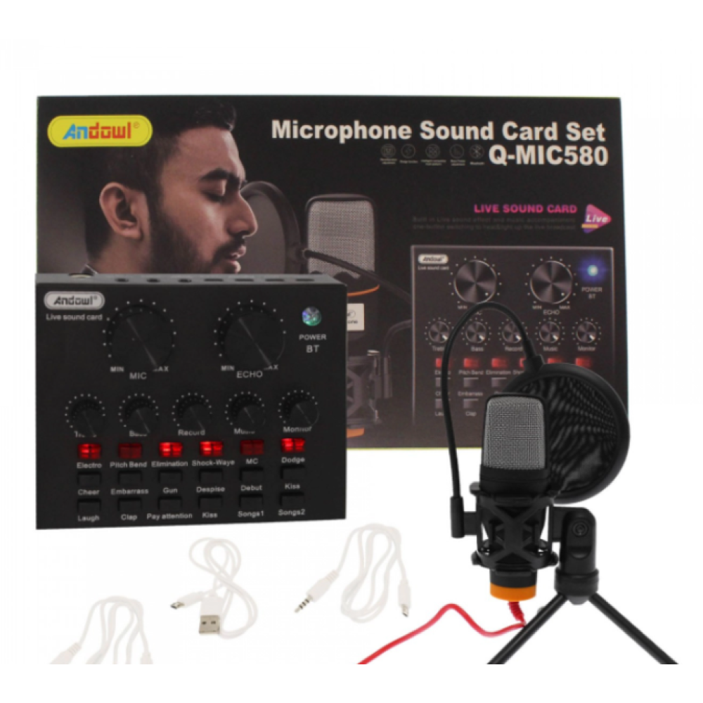 Εξωτερική Bluetooth κάρτα ήχου και πυκνωτικό μικρόφωνο 3.5mm Jack με βάση αράχνη/pop φίλτρο/τρίποδο Q-MIC580 Andowl