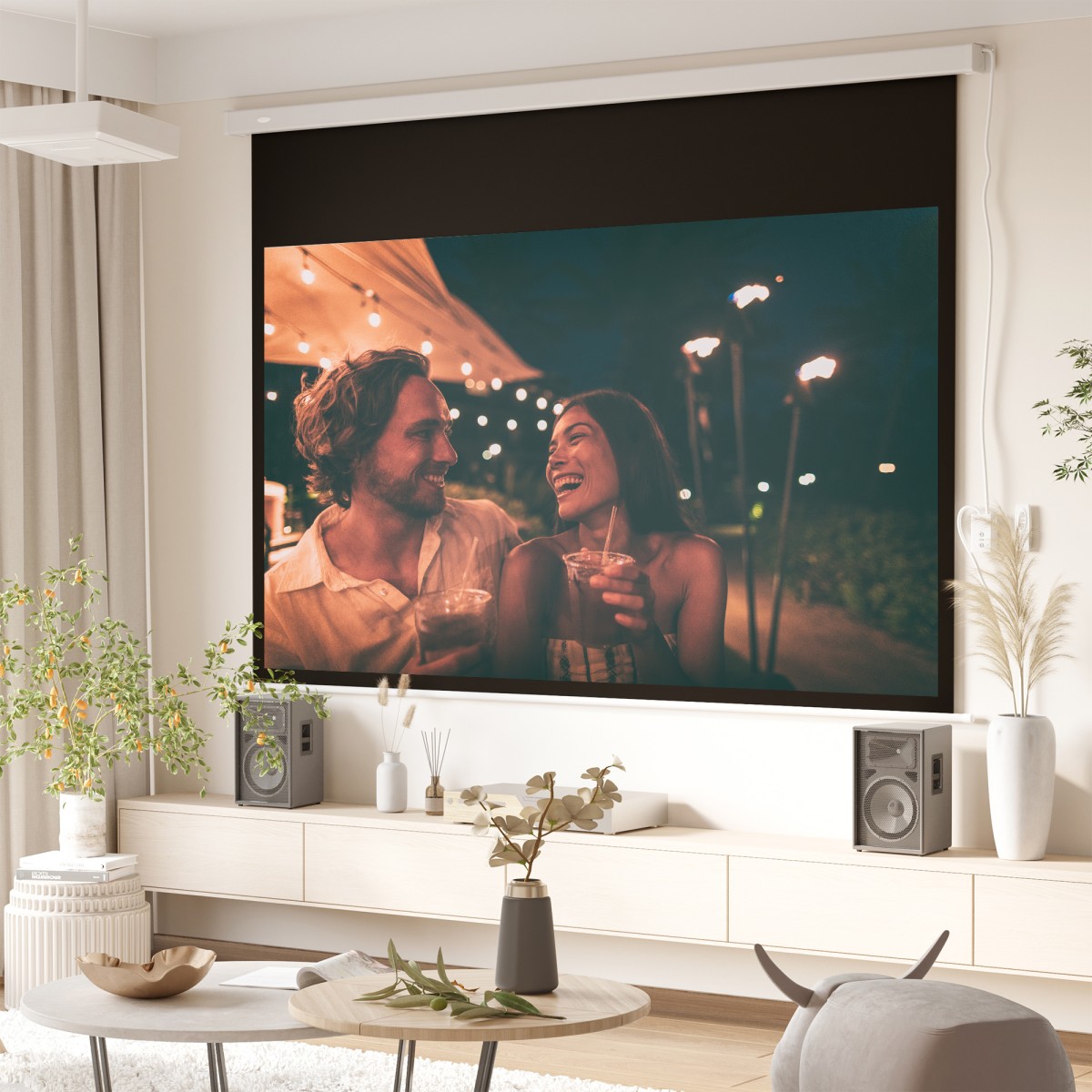 Οθόνη προβολέα 247 x 168 cm 100 ιντσών 16:9 HD 4K οθόνη προβολής ηλεκτρική με τηλεχειριστήριο, λευκό