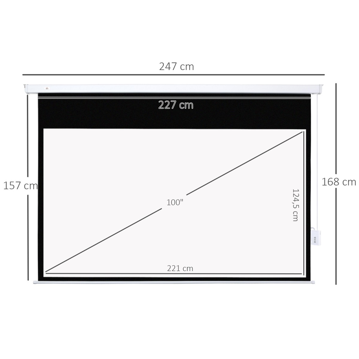 Οθόνη προβολέα 247 x 168 cm 100 ιντσών 16:9 HD 4K οθόνη προβολής ηλεκτρική με τηλεχειριστήριο, λευκό