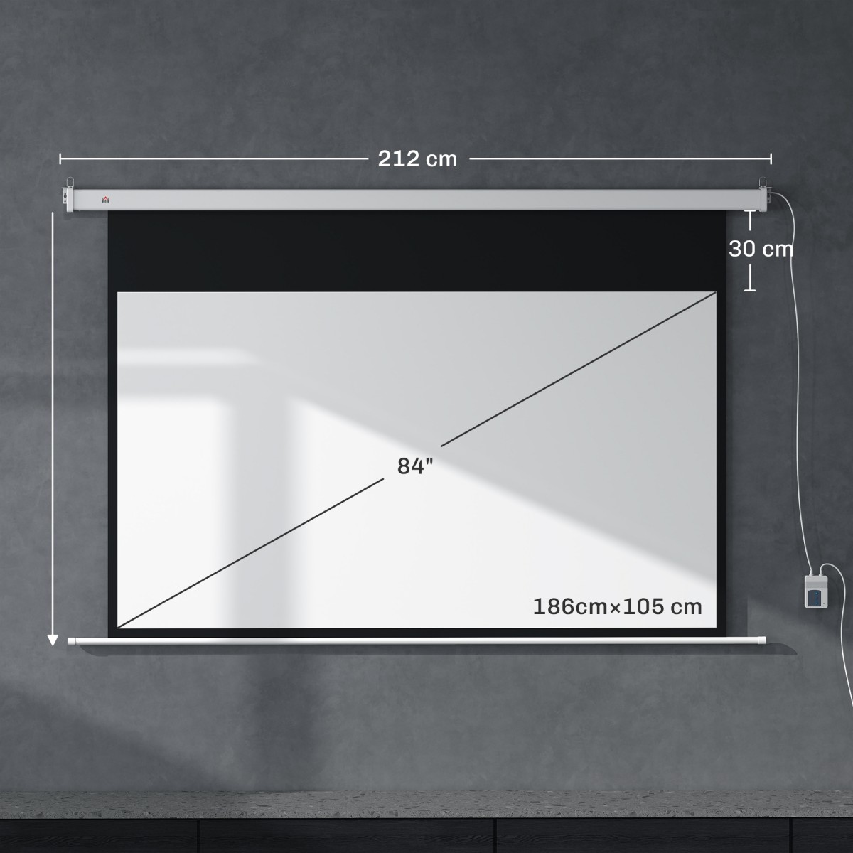 Οθόνη προβολέα 212 x 150 cm 120 ιντσών 16:9 HD 4K ηλεκτρική οθόνη προβολής με τηλεχειριστήριο, λευκό