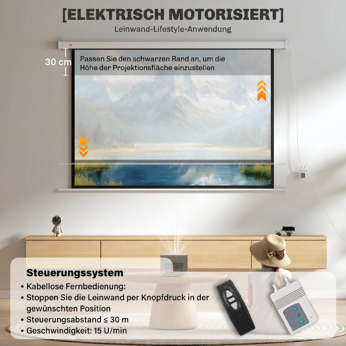 Οθόνη προβολέα 212 x 150 cm 120 ιντσών 16:9 HD 4K ηλεκτρική οθόνη προβολής με τηλεχειριστήριο, λευκό