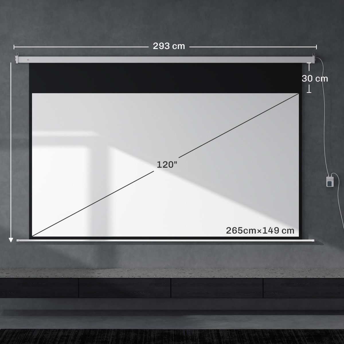 Οθόνη προβολέα 293 x 193 cm 120 ιντσών 16:9 HD 4K ηλεκτρική οθόνη προβολής με τηλεχειριστήριο, λευκό