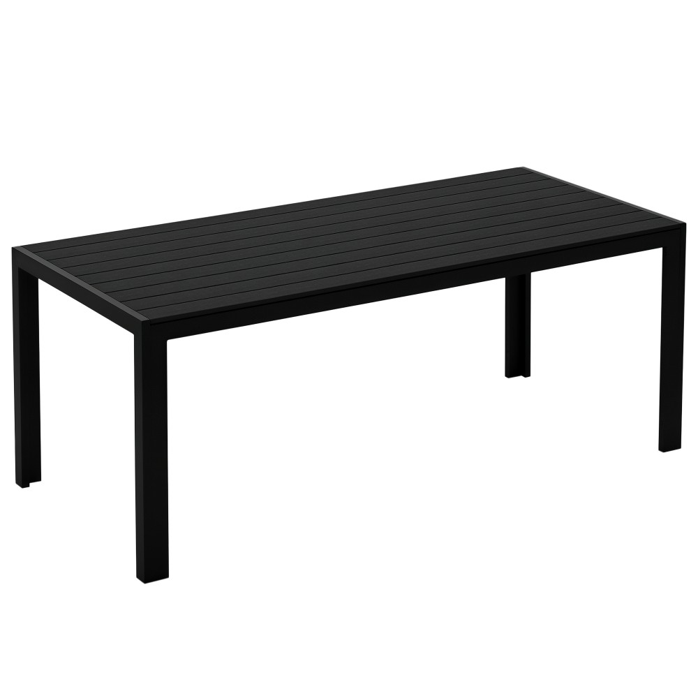 Τραπέζι κήπου πλαστικό 190 x 84,5 x 72 cm Τραπέζι μπαλκονιού UV & ανθεκτικό στις καιρικές συνθήκες με όψη ξύλου, ξύλινη κατασκευή, αντιολισθητικό τραπέζι μπουφέ για 6 άτομα τραπεζαρία εξωτερικού χώρου για κήπο, μπαλκόνι μαύρο