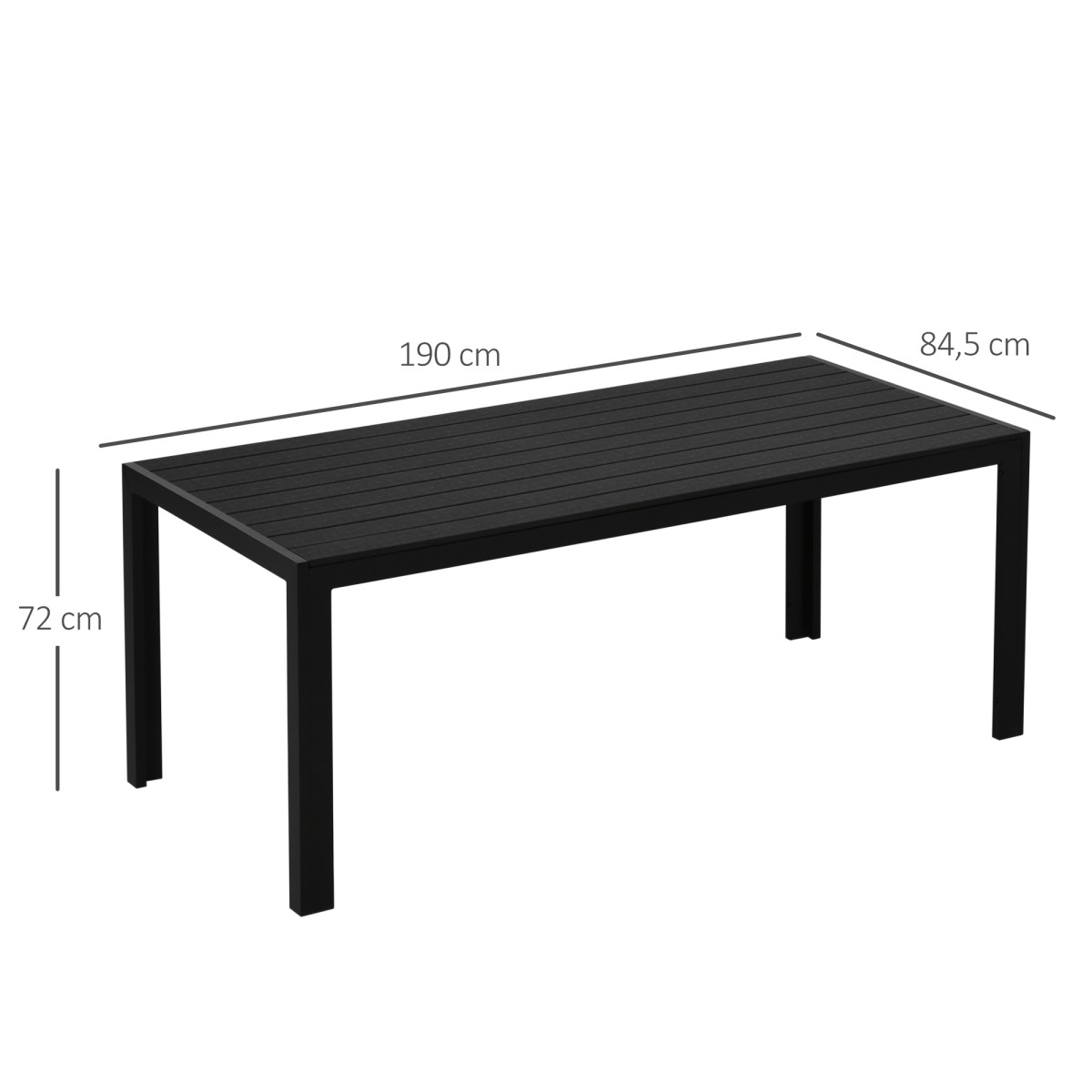 Τραπέζι κήπου πλαστικό 190 x 84,5 x 72 cm Τραπέζι μπαλκονιού UV & ανθεκτικό στις καιρικές συνθήκες με όψη ξύλου, ξύλινη κατασκευή, αντιολισθητικό τραπέζι μπουφέ για 6 άτομα τραπεζαρία εξωτερικού χώρου για κήπο, μπαλκόνι μαύρο