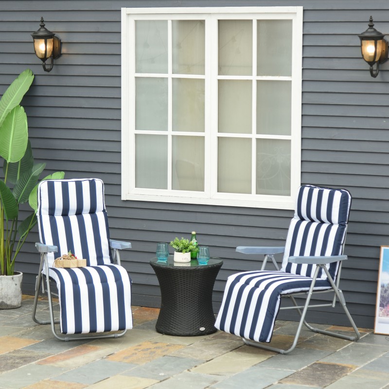 2 x πτυσσόμενες καρέκλες καρέκλα κήπου ξαπλώστρα μπράτσο πτυσσόμενο 5 θέσεων μαξιλάρι μπλε 60 x 75 x 102 cm