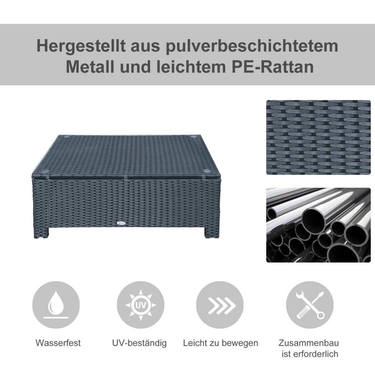 Τραπεζάκι κήπου Τραπεζάκι σαλονιού Τραπέζι κήπου τραπέζι μπαλκονιού polyrattan μαύρο 85 x 50 x 39 cm