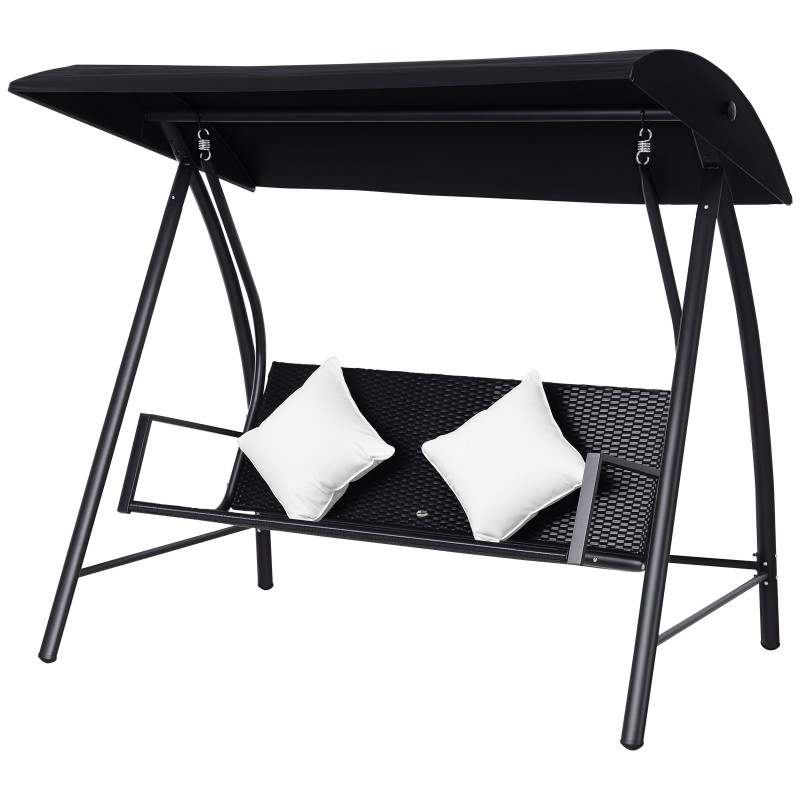 3θέσιο Hollywood Swing Polyrattan Metal με μαξιλάρι που χωράει έως 360 κιλά Νέο (Μαύρο)