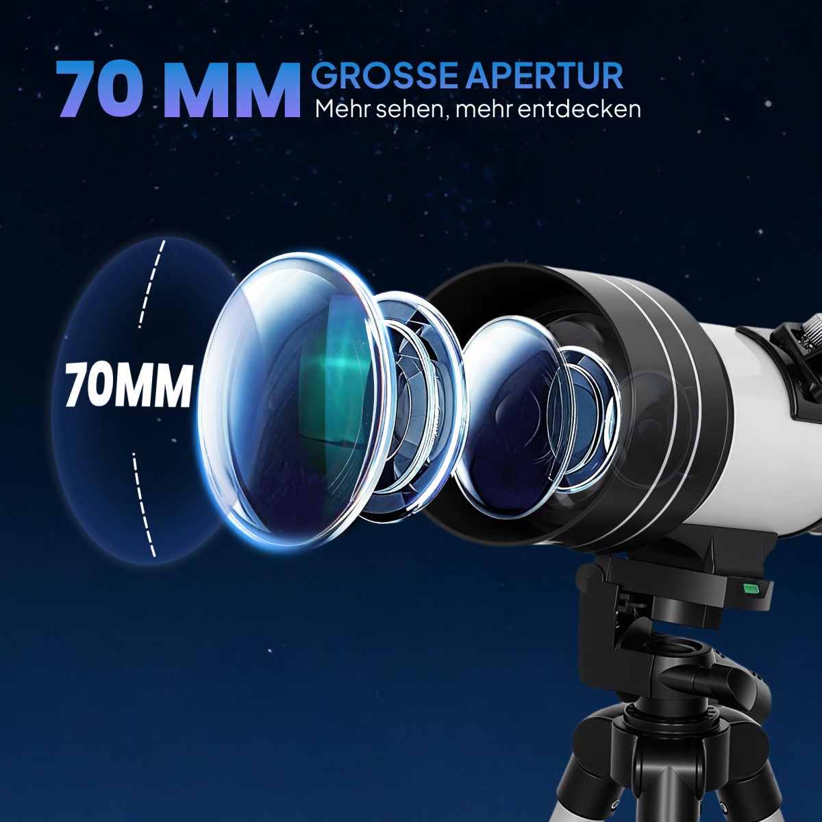 Telescope 70mm Lens 5x24 Telescope Adjustable Tripod Silver