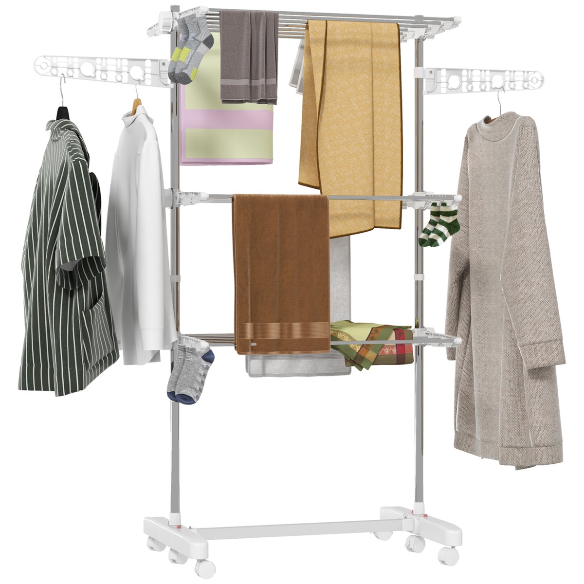 Mobile Clothes Airer Tumble Dryer 3 επιπέδων Αναδιπλούμενο Ασημί + Λευκό