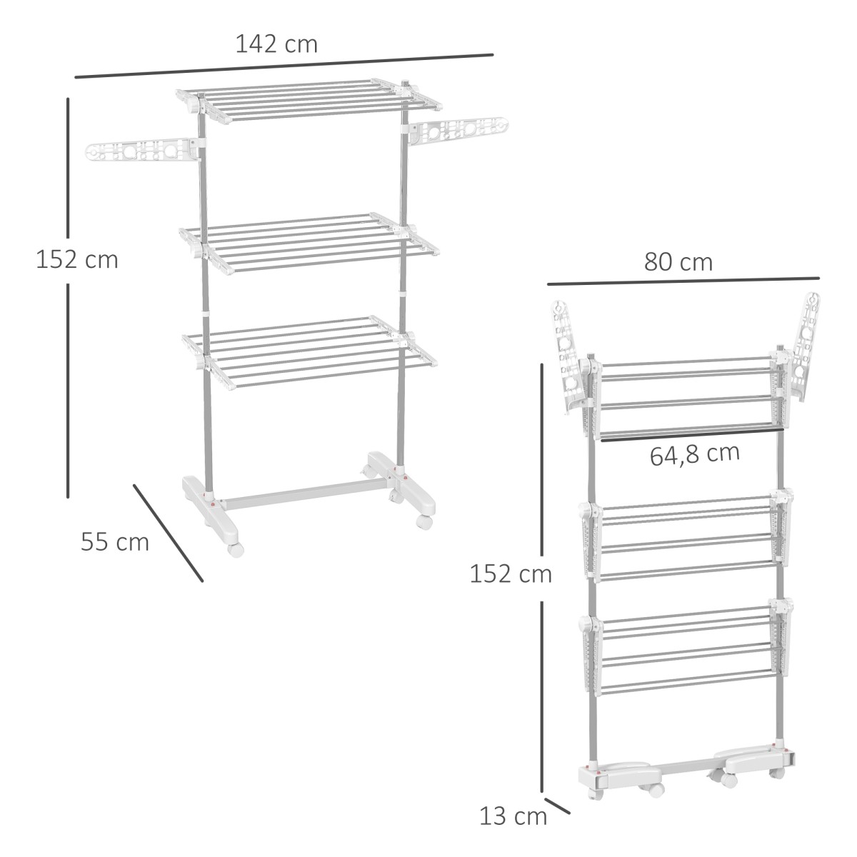 Mobile Clothes Airer Tumble Dryer 3 επιπέδων Αναδιπλούμενο Ασημί + Λευκό