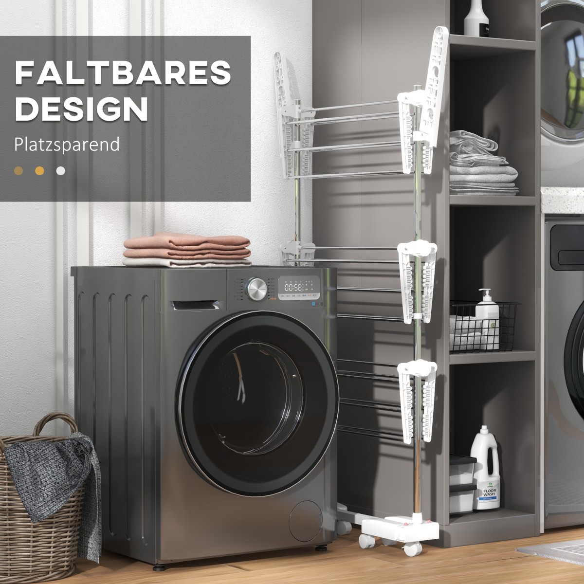 Mobile Clothes Airer Tumble Dryer 3 επιπέδων Αναδιπλούμενο Ασημί + Λευκό