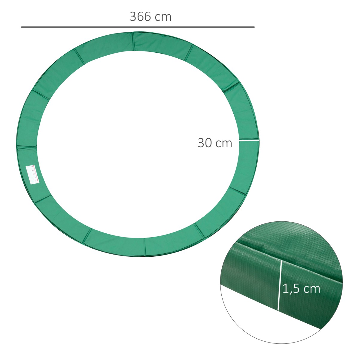 Κάλυμμα άκρης τραμπολίνου πλάτους Ø366 cm, ανθεκτικό στο σχίσιμο κάλυμμα ελατηρίου, ανθεκτικό στην υπεριώδη ακτινοβολία, αδιάβροχο, αξεσουάρ τραμπολίνου ανταλλακτικά διχτυού προστασίας άκρων για τραμπολίνα κήπου, πράσινο