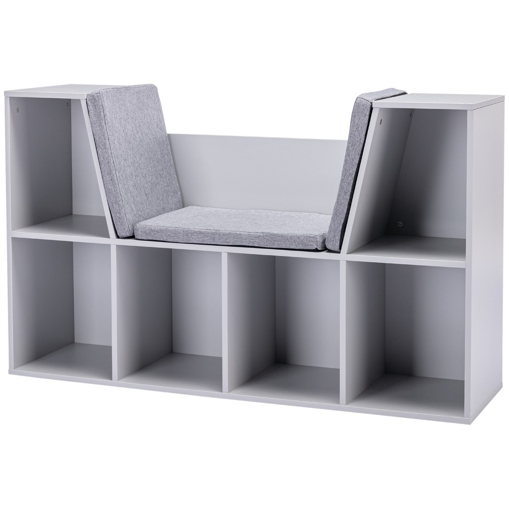 Παιδικό ράφι 2 σε 1 + πάγκος με μαξιλάρια 103 cm × 30 cm × 62 cm λευκό + γκρι