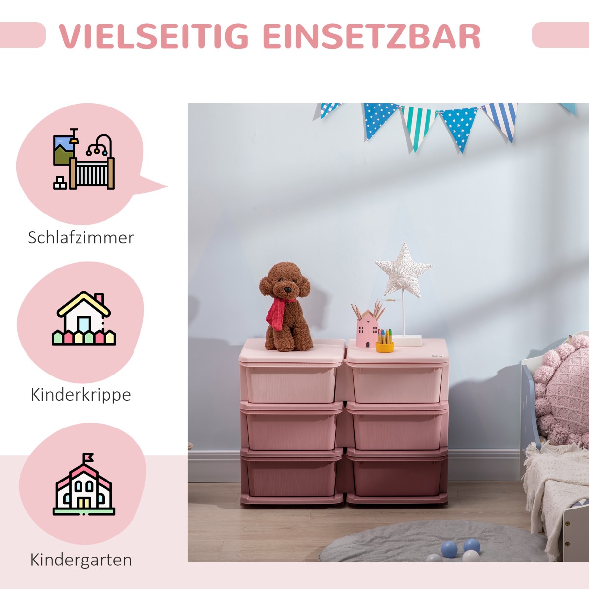 Kids Storage Box Kids Storage Box 3 Συρτάρια Ροζ