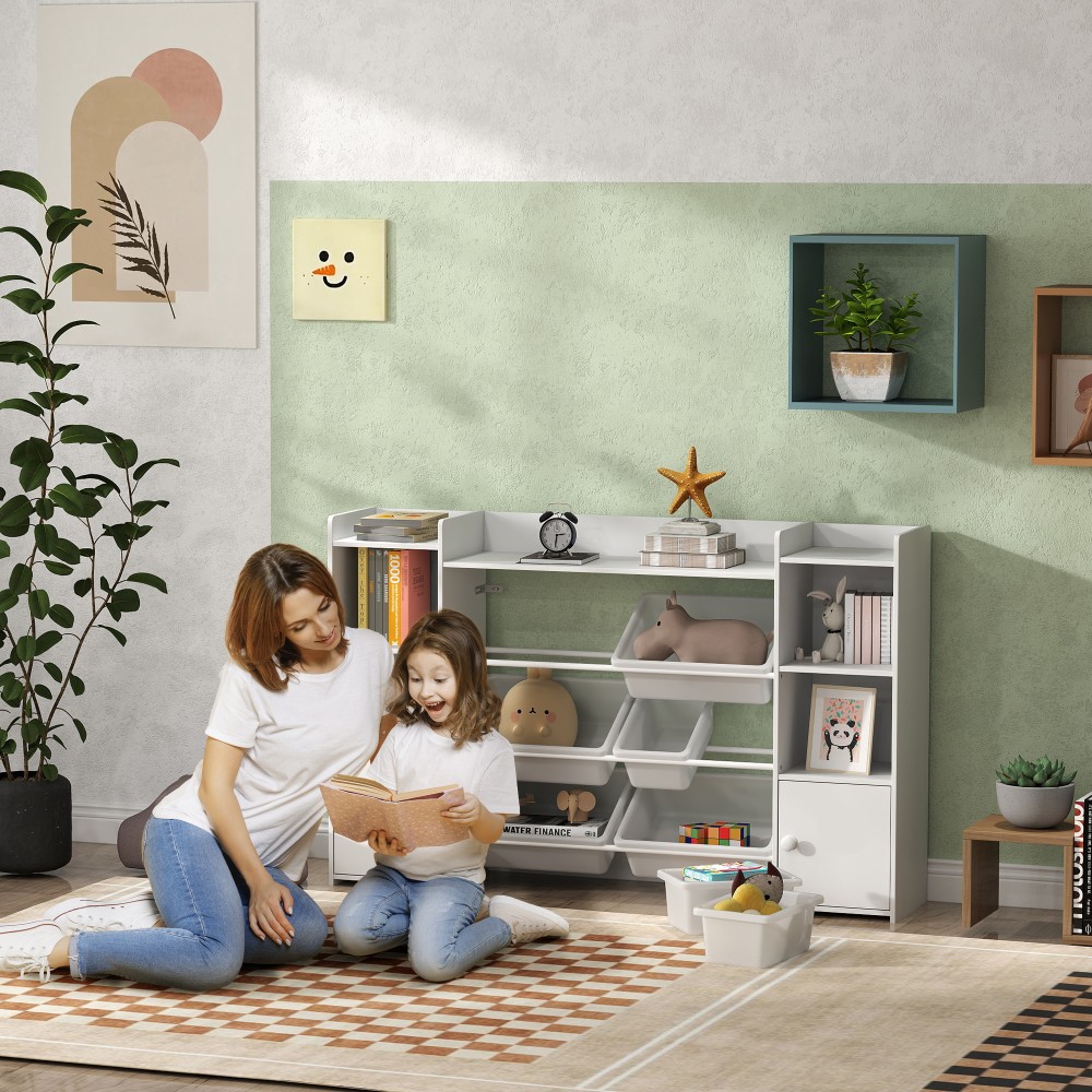 Παιδικό ράφι αποθήκευσης, ράφι για παιχνίδια και βιβλία, για τακτοποιημένη οργάνωση, 8 αφαιρούμενα κουτιά, Λευκό