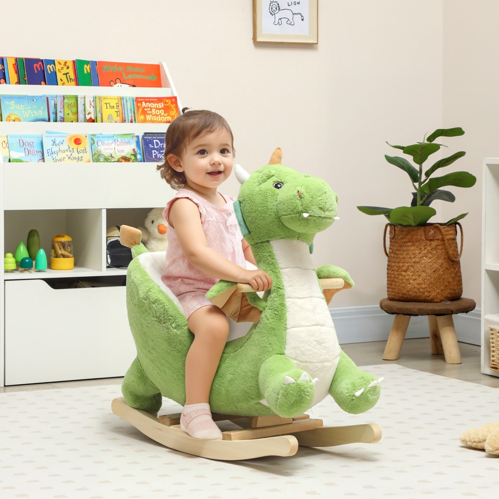 Rocking Animal Dinosaur Swing Interactive Animal Sounds Μαλακό γέμισμα Ξύλινο πλαίσιο 73 x 39 x 66 cm Πράσινο