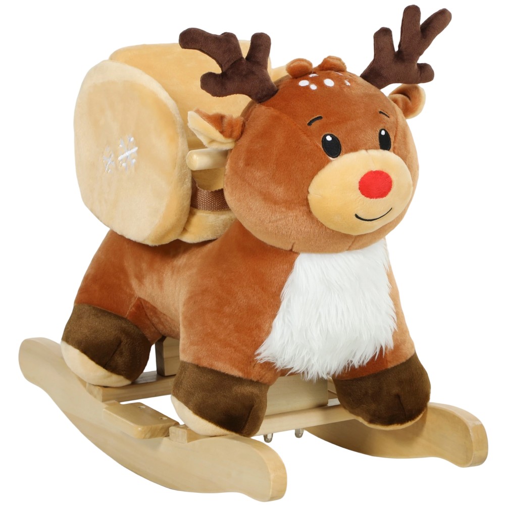 Παιδικό κουνιστό άλογο Baby Rocking Animal Reindeer with Lullabies, για 18-36 Μηνών Λούτρινο 65 x 32 x 55 εκ. Καφέ