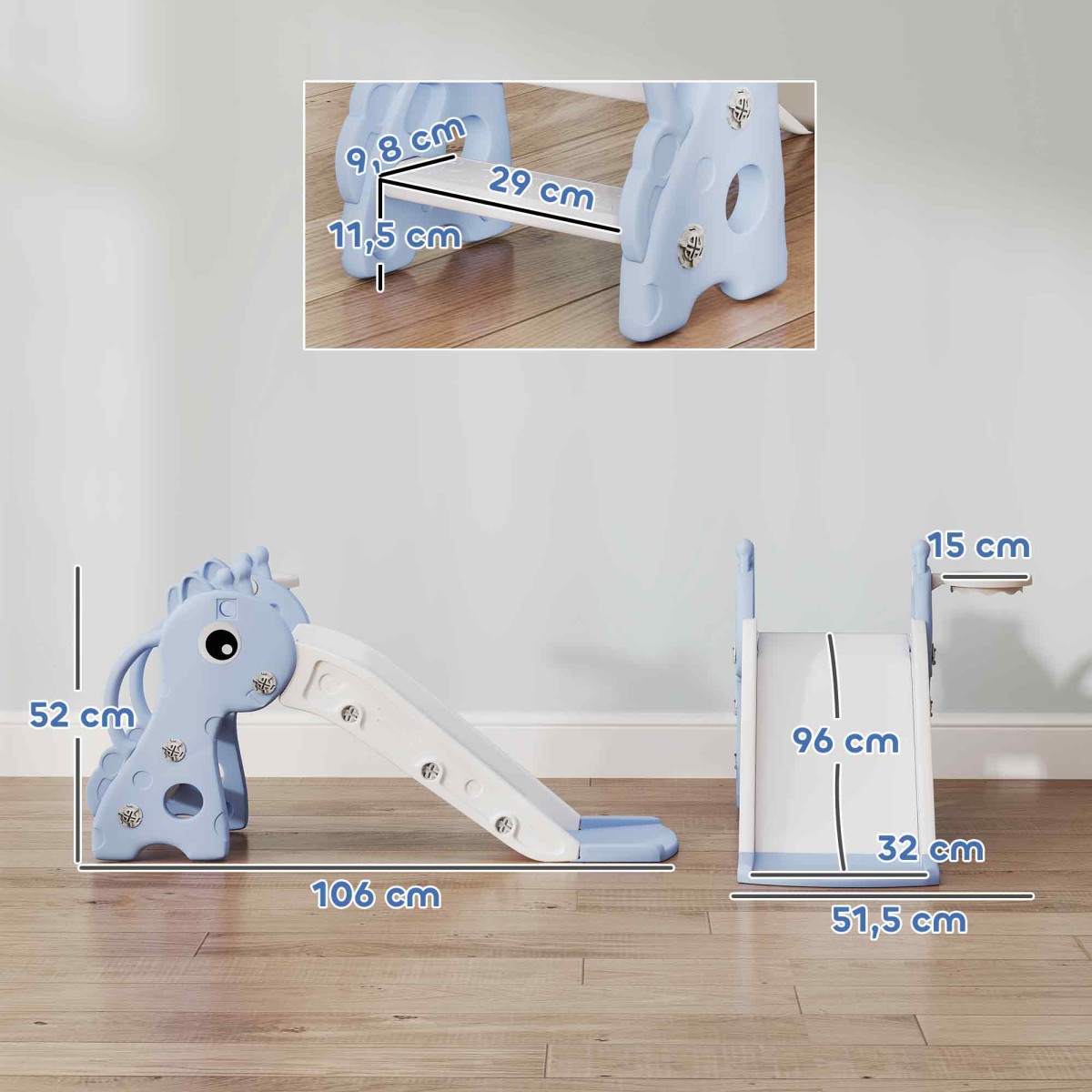 Μπλε μπάλα μπάσκετ 3 σε 1 Kids Giraffe Slide Hoop Hoop