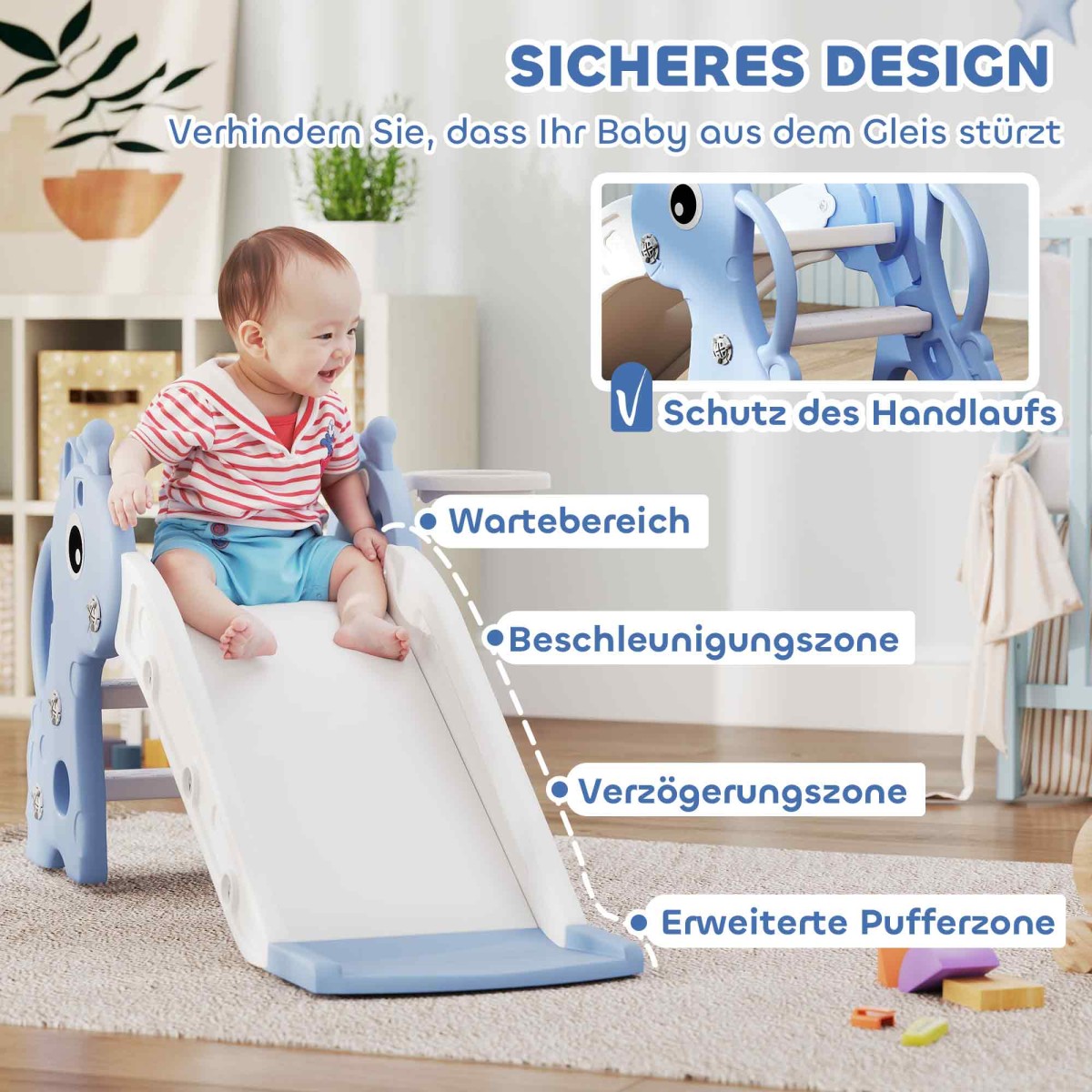 Μπλε μπάλα μπάσκετ 3 σε 1 Kids Giraffe Slide Hoop Hoop