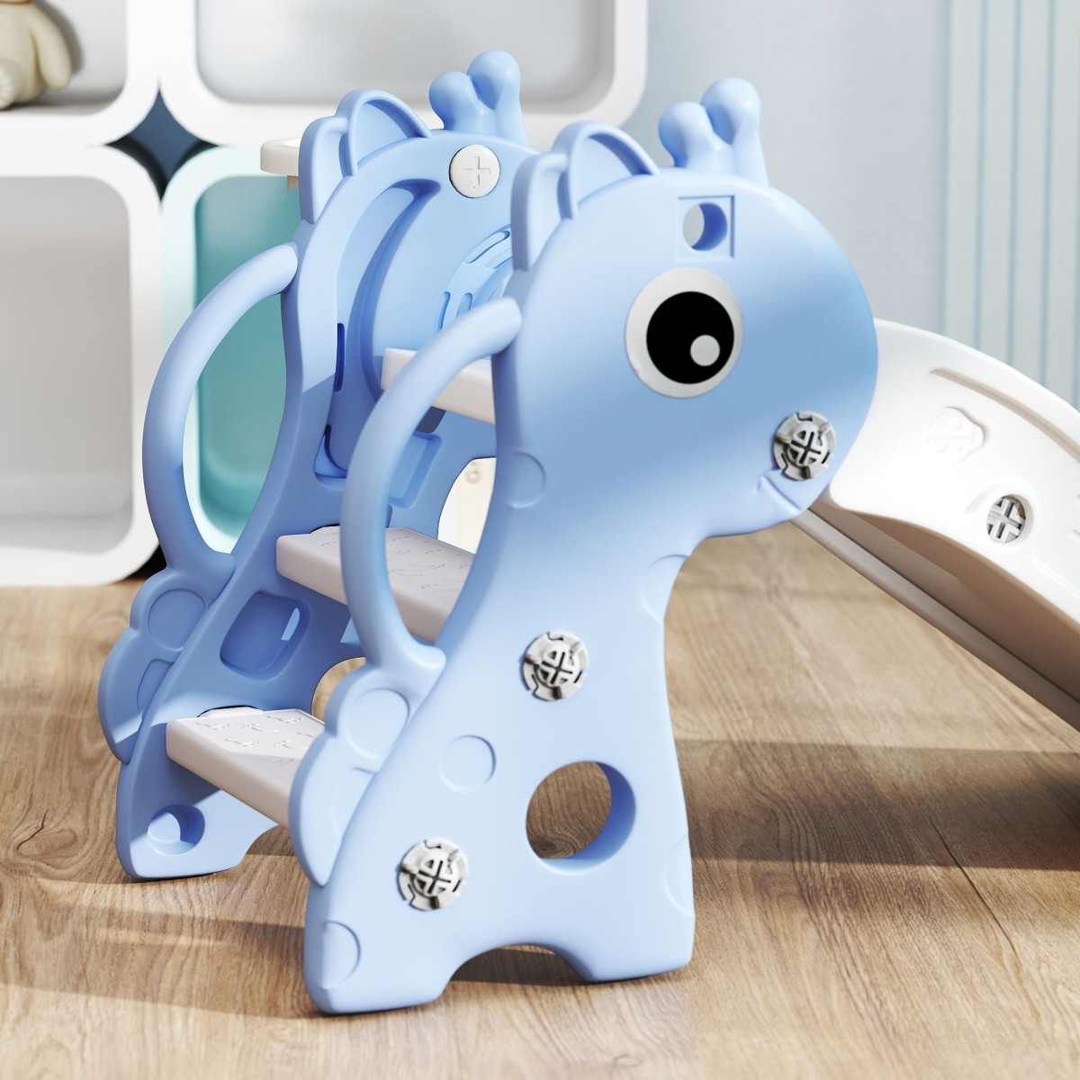 Μπλε μπάλα μπάσκετ 3 σε 1 Kids Giraffe Slide Hoop Hoop