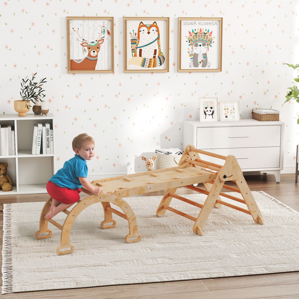 7-σε-1 Πλαίσιο αναρρίχησης Arch Ladder Triangle Ladder Ramp Αναρριχητική τσουλήθρα τοίχου για παιδιά 1,5-4 ετών Πτυσσόμενη Ξύλινη