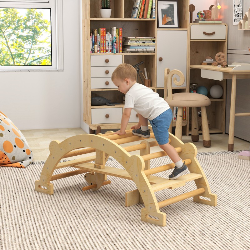 Εσωτερικός σκελετός αναρρίχησης Montessori, ξύλινη αψίδα αναρρίχησης 2 σε 1, για παιδιά 2-4 ετών, 110x52x45 cm, φυσικό ξύλο