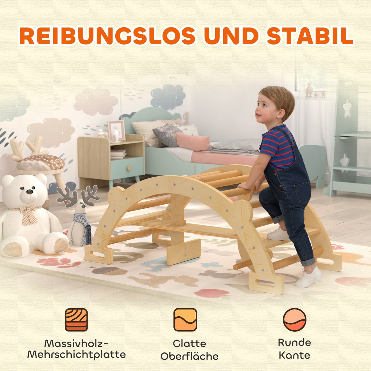 Εσωτερικός σκελετός αναρρίχησης Montessori, ξύλινη αψίδα αναρρίχησης 2 σε 1, για παιδιά 2-4 ετών, 110x52x45 cm, φυσικό ξύλο