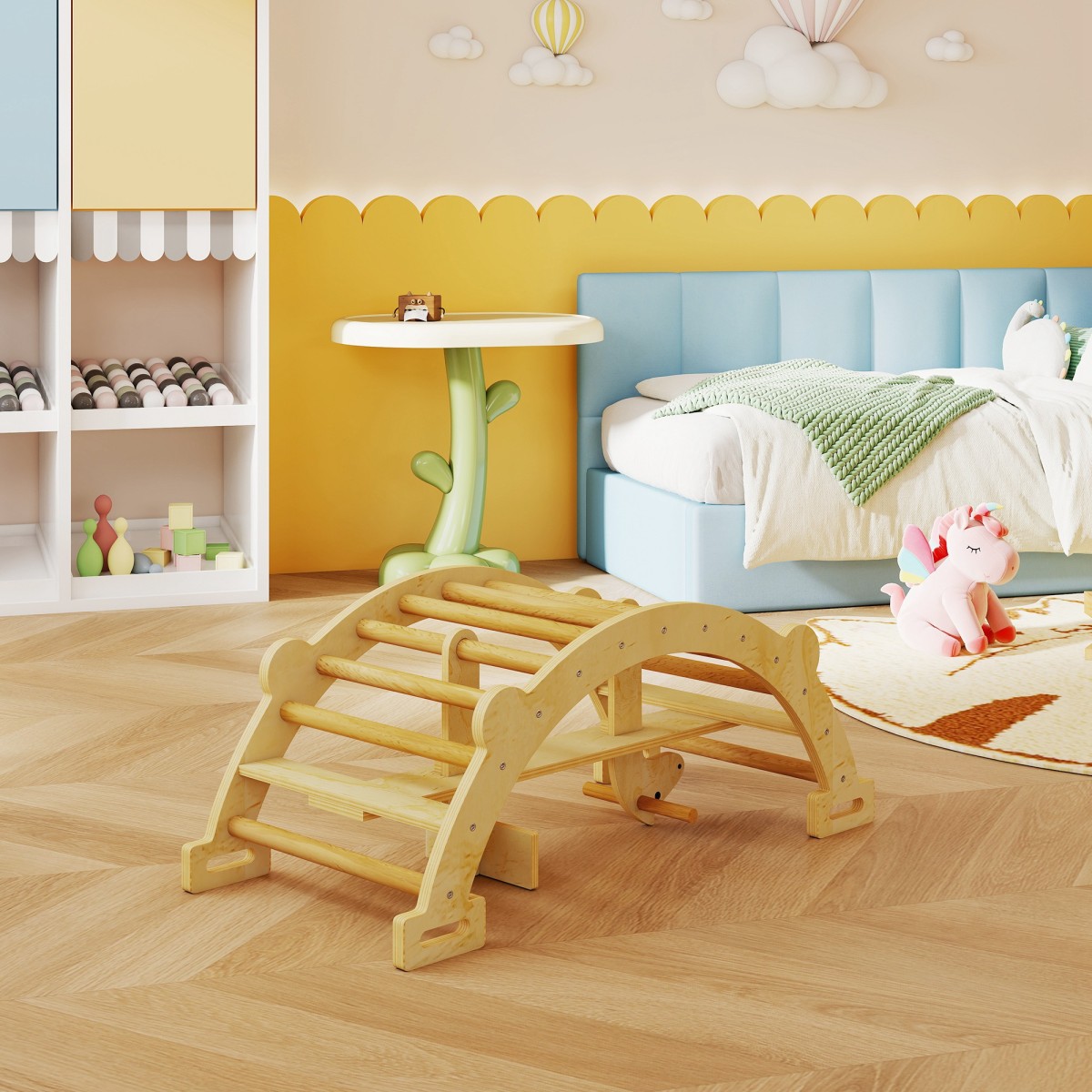 Εσωτερικός σκελετός αναρρίχησης Montessori, ξύλινη αψίδα αναρρίχησης 2 σε 1, για παιδιά 2-4 ετών, 110x52x45 cm, φυσικό ξύλο