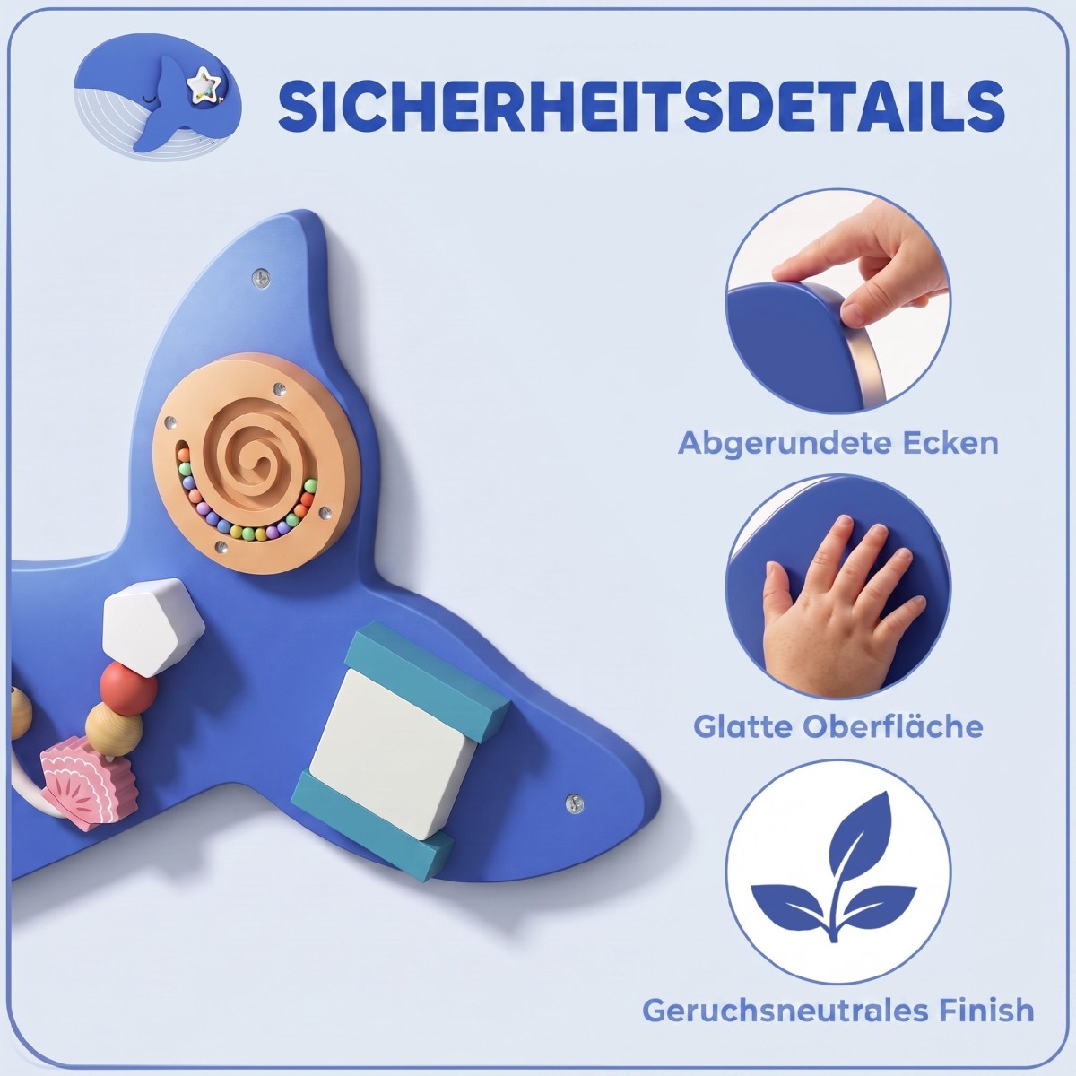 Montessori Motor Skills Board 13-σε-1 Ξύλινη σανίδα απασχολημένης σε σχήμα φάλαινας Επιτοίχιος πίνακας δραστηριοτήτων με ρολόι ξυλόφωνου