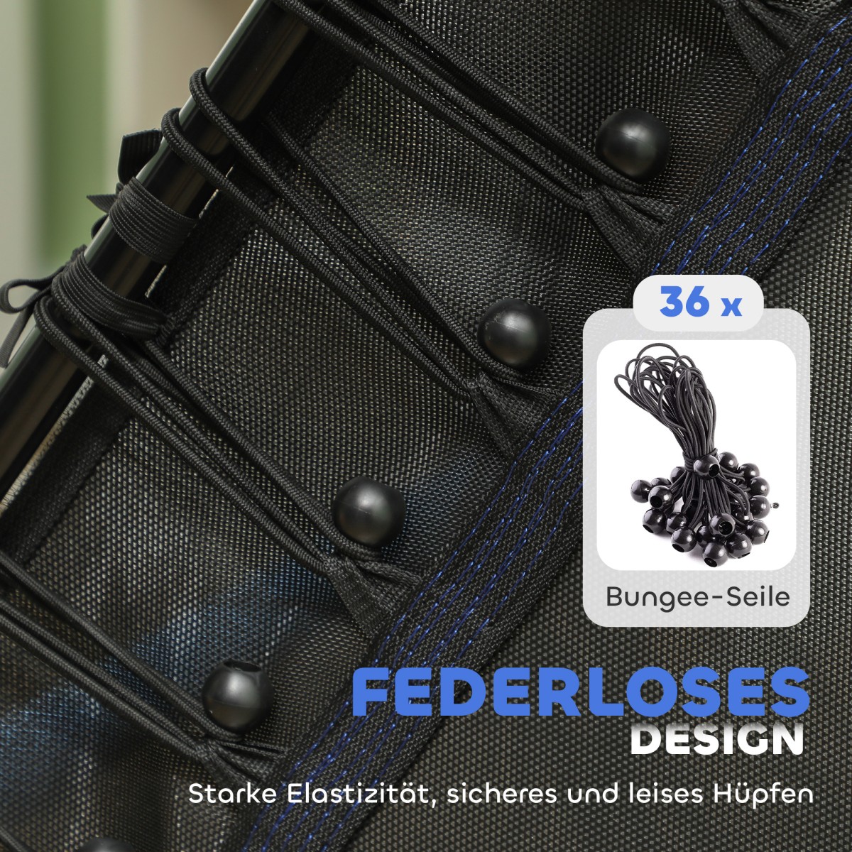 Τραμπολίνο για παιδιά, 122 x 111 cm, με δίχτυ ασφαλείας, με επένδυση, ατσάλι, χωρητικότητα έως 50 κιλά, μαύρο & μπλε