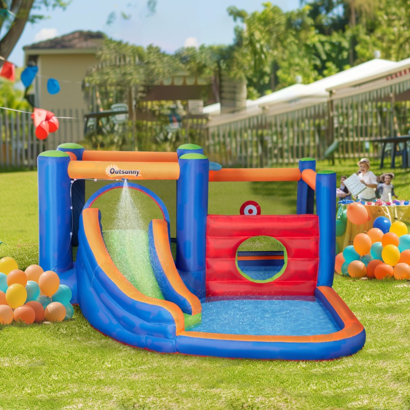 Bouncy κάστρο, με τσουλήθρα, περιοχή αναπήδησης, πισίνα, φουσκωτή, συμπεριλαμβανομένης της ηλεκτρικής αντλίας, για έως 3 παιδιά, 380 x 340 x 170 cm