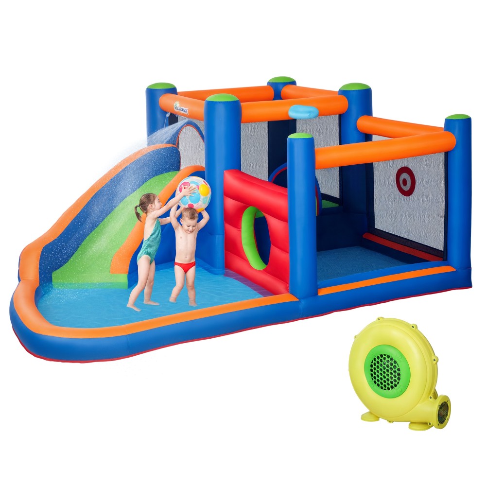 Bouncy κάστρο, με τσουλήθρα, περιοχή αναπήδησης, πισίνα, φουσκωτή, συμπεριλαμβανομένης της ηλεκτρικής αντλίας, για έως 3 παιδιά, 380 x 340 x 170 cm