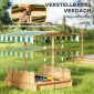Sandpit 106x106 cm παιδικό sandbox από ξύλο με κάλυμμα ρυθμιζόμενο σε ύψος, παγκάκια, πλάτες, ανοιχτό καφέ