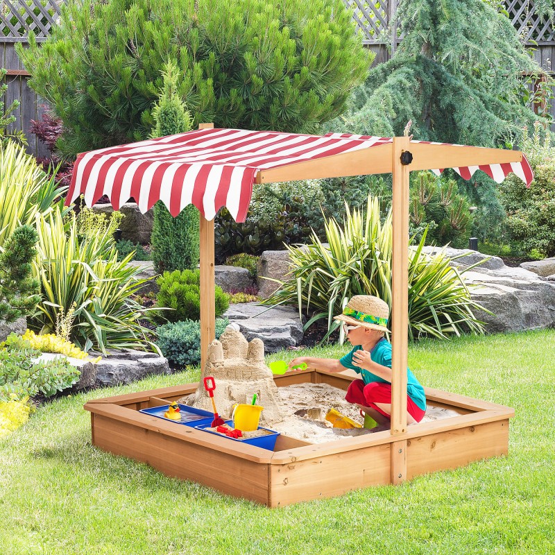 Sandpit 107,5 x 107,5 cm παιδικό sandbox με ρυθμιζόμενο ύψος, ξύλινο σκάμμα για παιδιά 3-7 ετών για εξωτερική βεράντα κήπου μπαλκόνι