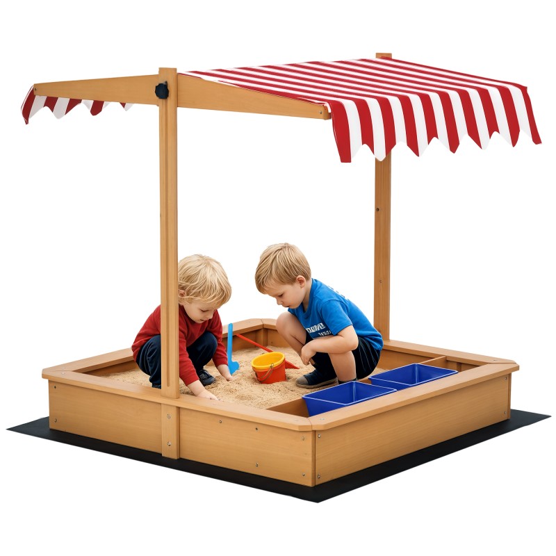 Sandpit 107,5 x 107,5 cm παιδικό sandbox με ρυθμιζόμενο ύψος, ξύλινο σκάμμα για παιδιά 3-7 ετών για εξωτερική βεράντα κήπου μπαλκόνι