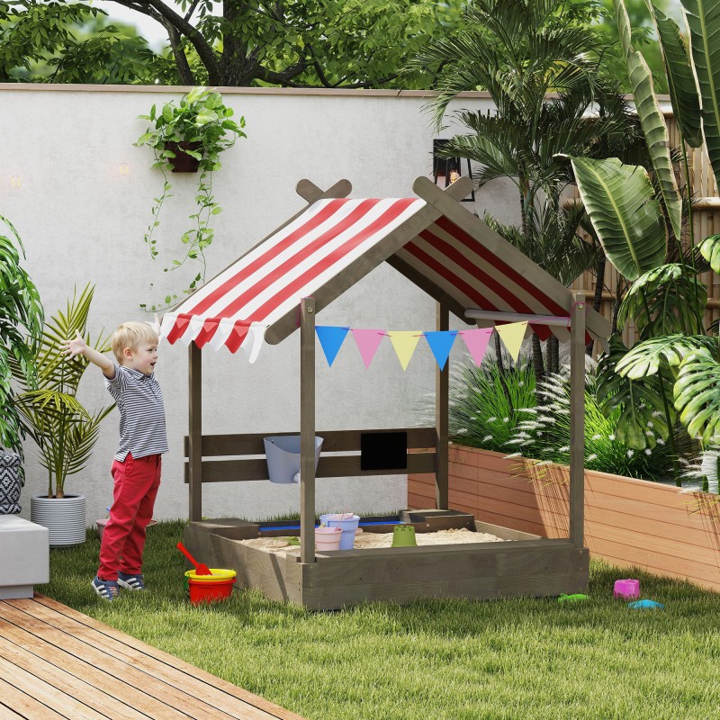 Sandpit with Sun Shade Playhouse Design with Toy Set Treated Solid Wood 124 x 116 x 146 cm Γκρι