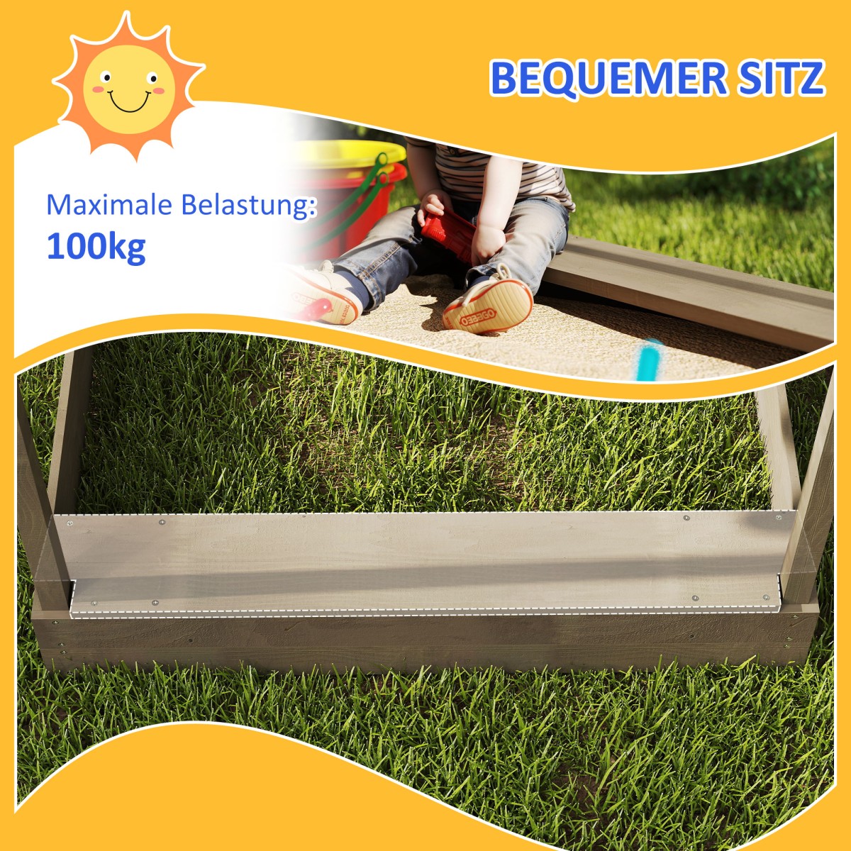 Sandpit with Sun Shade Playhouse Design with Toy Set Treated Solid Wood 124 x 116 x 146 cm Γκρι