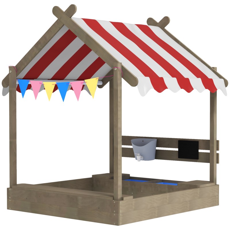 Sandpit with Sun Shade Playhouse Design with Toy Set Treated Solid Wood 124 x 116 x 146 cm Γκρι