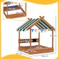 Sandpit with Sun Shade, Playhouse Design, with Toy Set, Επεξεργασμένο Μασίφ Ξύλο, 124 x 116 x 146 cm, Πράσινο