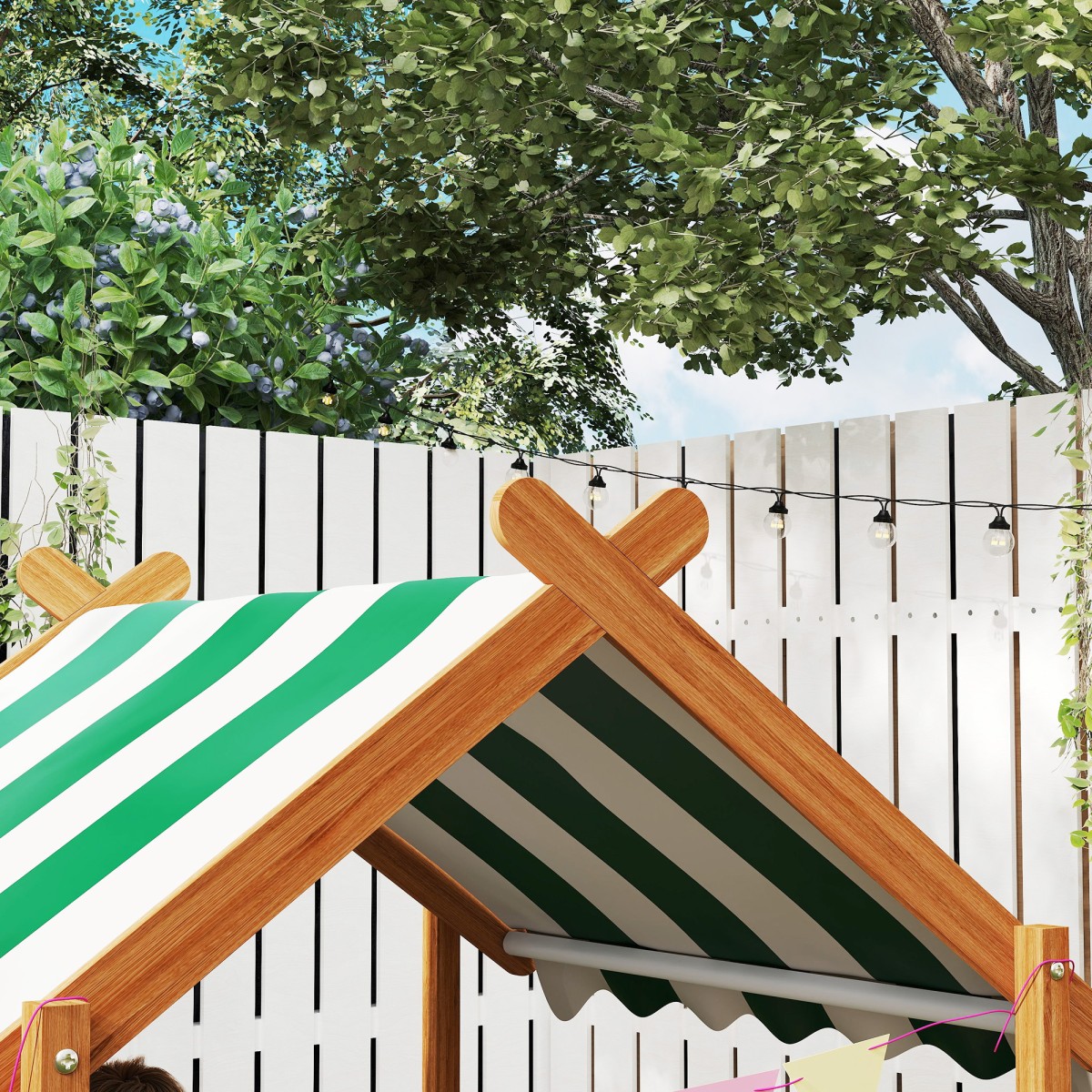 Sandpit with Sun Shade, Playhouse Design, with Toy Set, Επεξεργασμένο Μασίφ Ξύλο, 124 x 116 x 146 cm, Πράσινο