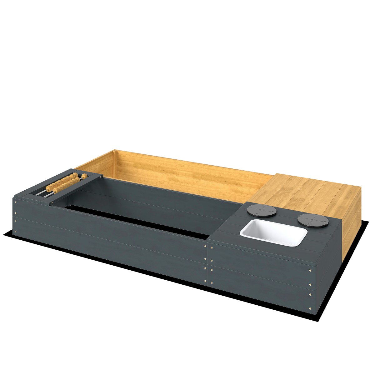 Σκάμμα 2 τμημάτων 150x90cm ξύλινο σκάμμα με χώρο αποθήκευσης πάγκου σόμπα αφαιρούμενος νεροχύτης χάντρες άβακας κίτρινο