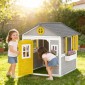 Playhouse Αδιάβροχο παιδικό παιδότοπο από ξύλο με πόρτα 6 παράθυρα 2 κουτιά λουλουδιών 2 λουλουδιών για 3-8 χρόνια γκρι