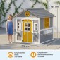 Playhouse Αδιάβροχο παιδικό παιδότοπο από ξύλο με πόρτα 6 παράθυρα 2 κουτιά λουλουδιών 2 λουλουδιών για 3-8 χρόνια γκρι